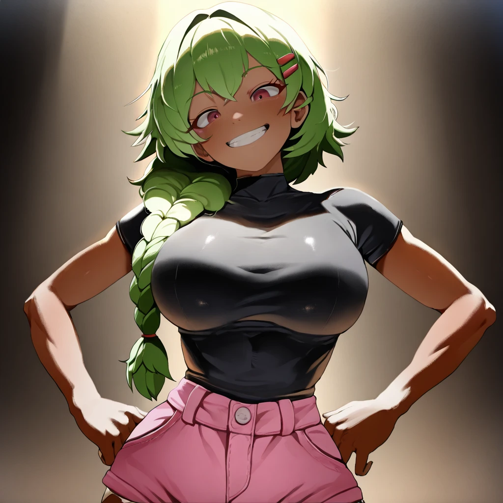 1girl, abba, solo, short top, hot pant , sexy pose, smiling, cute,(masterpiece:1.2), highres, best quality, 8k, very clear, from below,