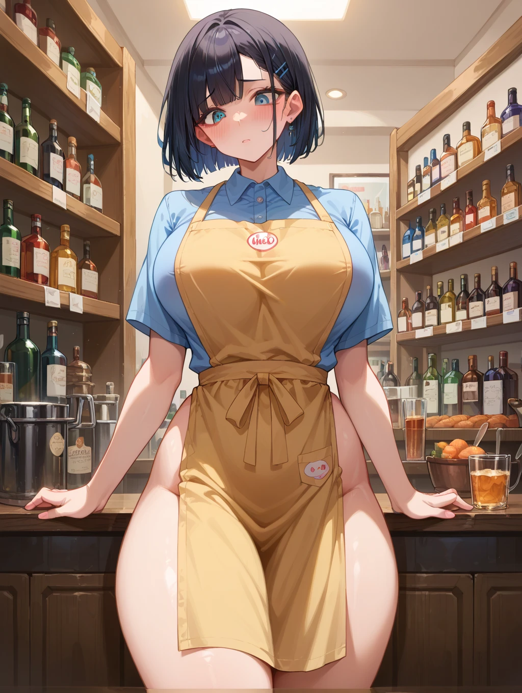 Oversized girl,cheongsam,Super big breasts,Big butt,Standing,fear,sweat