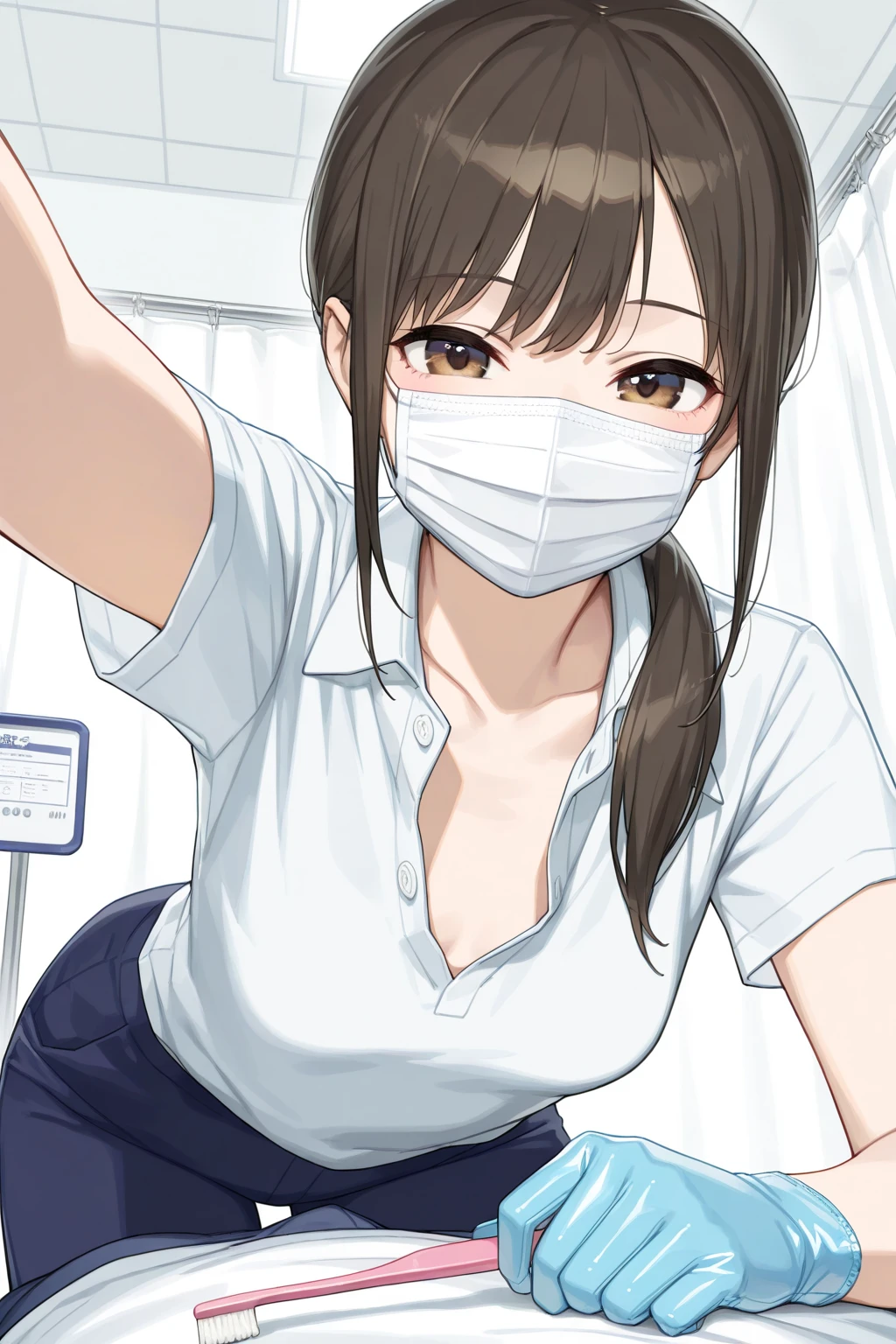 Change your posture,contempt eyes,Wearing a mask,Doctor's uniform