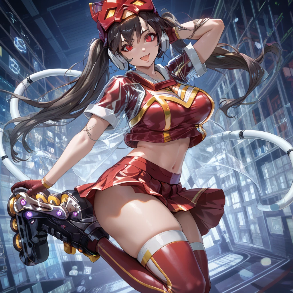 (super detailed), ridiculous resolution, simple background, (an extremely delicate beautiful girl), full body, (beautiful face), looking at viewer, 1 cute girl with (brown hair: 1.5) and bright light red eyes and (hairpin: 1.2) and (shoulder bag: 1.1), playful, tongue-sticking, youth, long hair, white T-shirt with cartoon pattern, stud earrings, purple mini skirt, (thigh straps), white socks, pink slippers, high, slim, clean and smooth lines, Official character illustration, (illustration), tachi-e, anime character illustration, (masterpiece), (best quality), 8k, white background, full body,