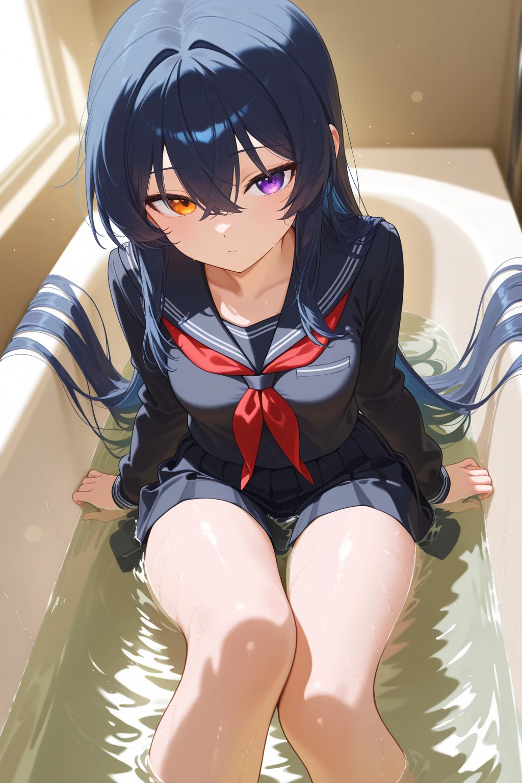 Tabletop, highest quality, One Girl, alone, Julie swims, tie shirt, Bikini under clothes, necklace, Short shorts, Visor Cap, Sitting,Spread your legs,Medium chest,Browsing Caution,((I can see the lines of her pussy.))、Wet