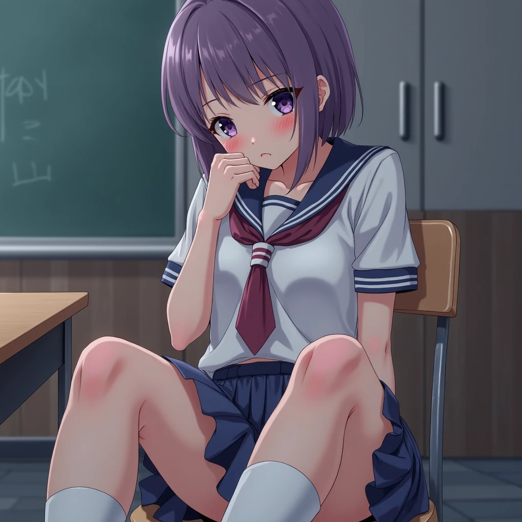 School uniform, , blush, tongue out, wet, pink pantie