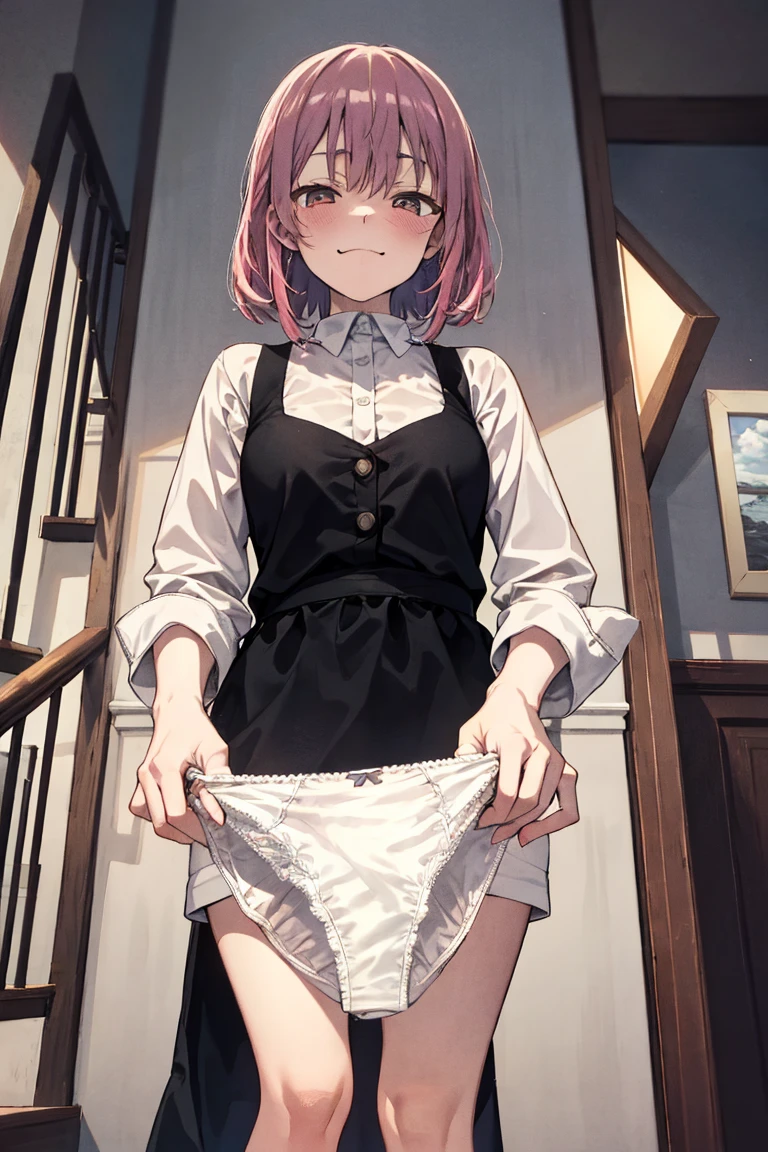 8 years old、Pink dress、Skirt Lift、Striped underwear、Men masturbating their dicks
