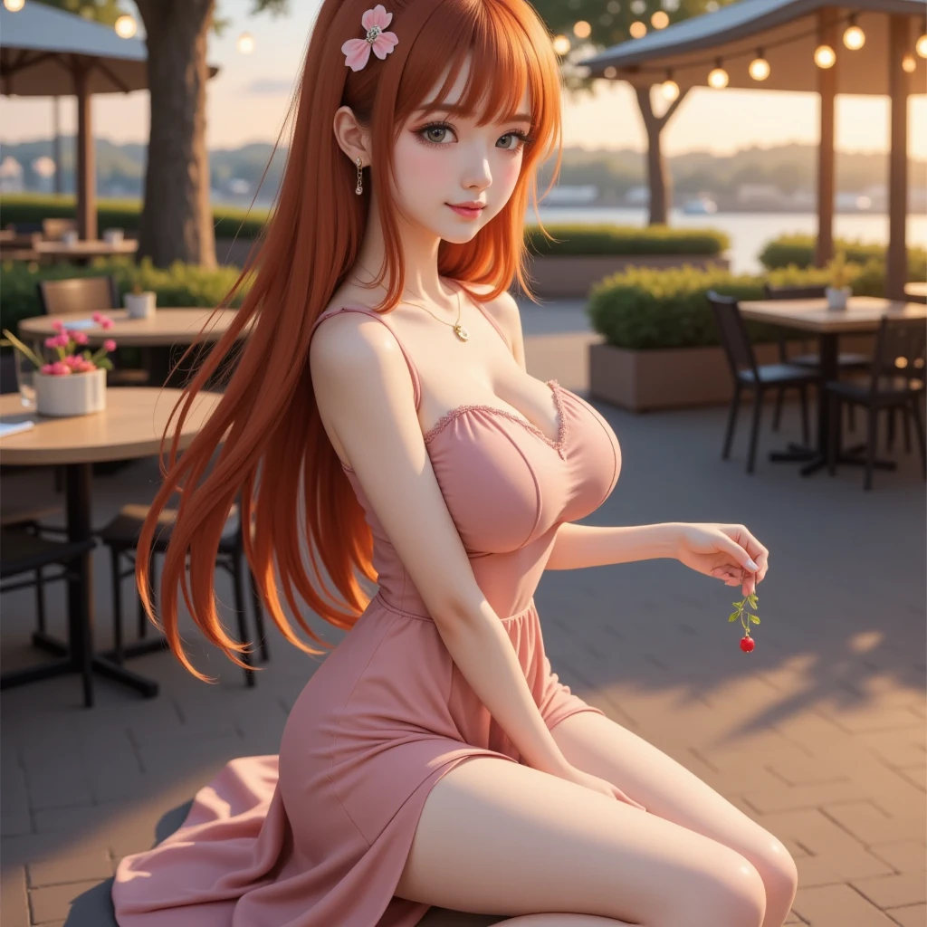Ultra-detailed, HDR, UHD, ultra-fine painting, physical based rendering, extreme detail description, Professional, Vivid colors, bokeh, full-length portrait, landscape, style of Concept Artists, with a vibrant color palette, soft-lighting, Japanese hot springs, 1girl, long hair, brown hair, animal ears, red eyes, wolf tail, necklace, (with wolf ears), (red wolf girl, Wolf Female), ((muscular strong body)), (body scars, damaged), seductive sexy pose