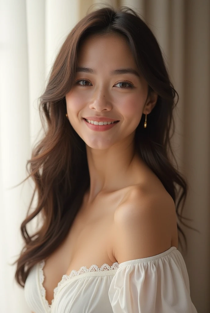 Smiling, white clothes, café