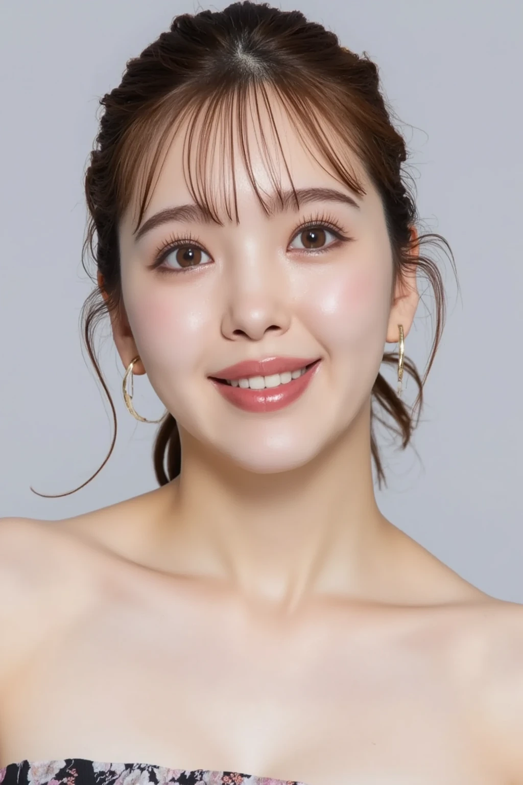 highest quality:1.3, masterpiece, Ultra-high resolution, realistic:1.3, solo:1.3, white background, ((Clear Face)), sidelighting, cowboy shot, (looking at camera:1.3), (completed nude), standing, Showcasing cleavag, arms at sides, (medium busts), smile
