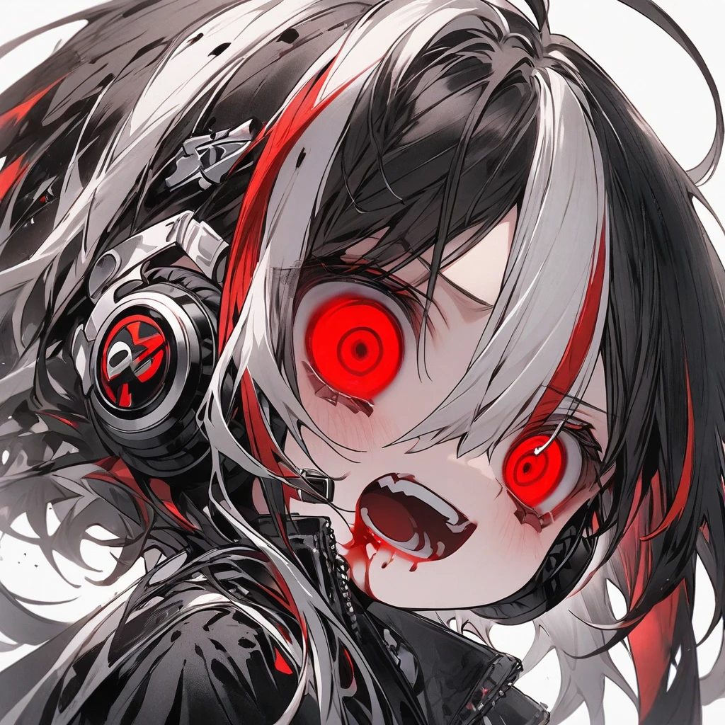(masterpiece, The best quality), bottom, (horror), fear, horror, blood, tearful, women, black and white, ((Red eyes)) high resolution ultra detailed realistic shadow glowing eyes circular pupils defocused background, draggedce,