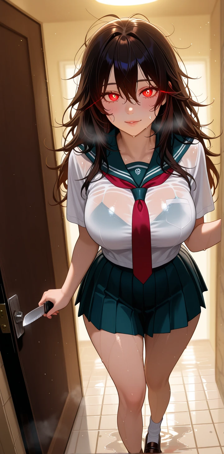 Sex,Putting a penis in a pussy,Massive creampie, (Highest quality, 8K, 4K, High resolution, masterpiece:1.2), Very detailed, Anime Style:0.9, Realistic, Bright colors, Written boundary depth, Blurred Background,  alone, 1 female, (Black Hair, Twin tails, Cut straight、Straight bangs, Dark brown eyes), Beautiful facial details, Beautiful Eyes, Long eyelashes, Soft lips, (Small face), (smile:1.3), Rear View,  ((uniform, Fishnet tights:1.2,  )), classroom,  (Show your asshole）, Big cleavage,Nipple slip, Large areola, Shaved pussy, Erect nipples,A tense and embarrassed look, Sweat, Blushing, My body is soaked,A large amount of cloudy semen dripping from the pussy,Cloudy semen splattered on her chest,