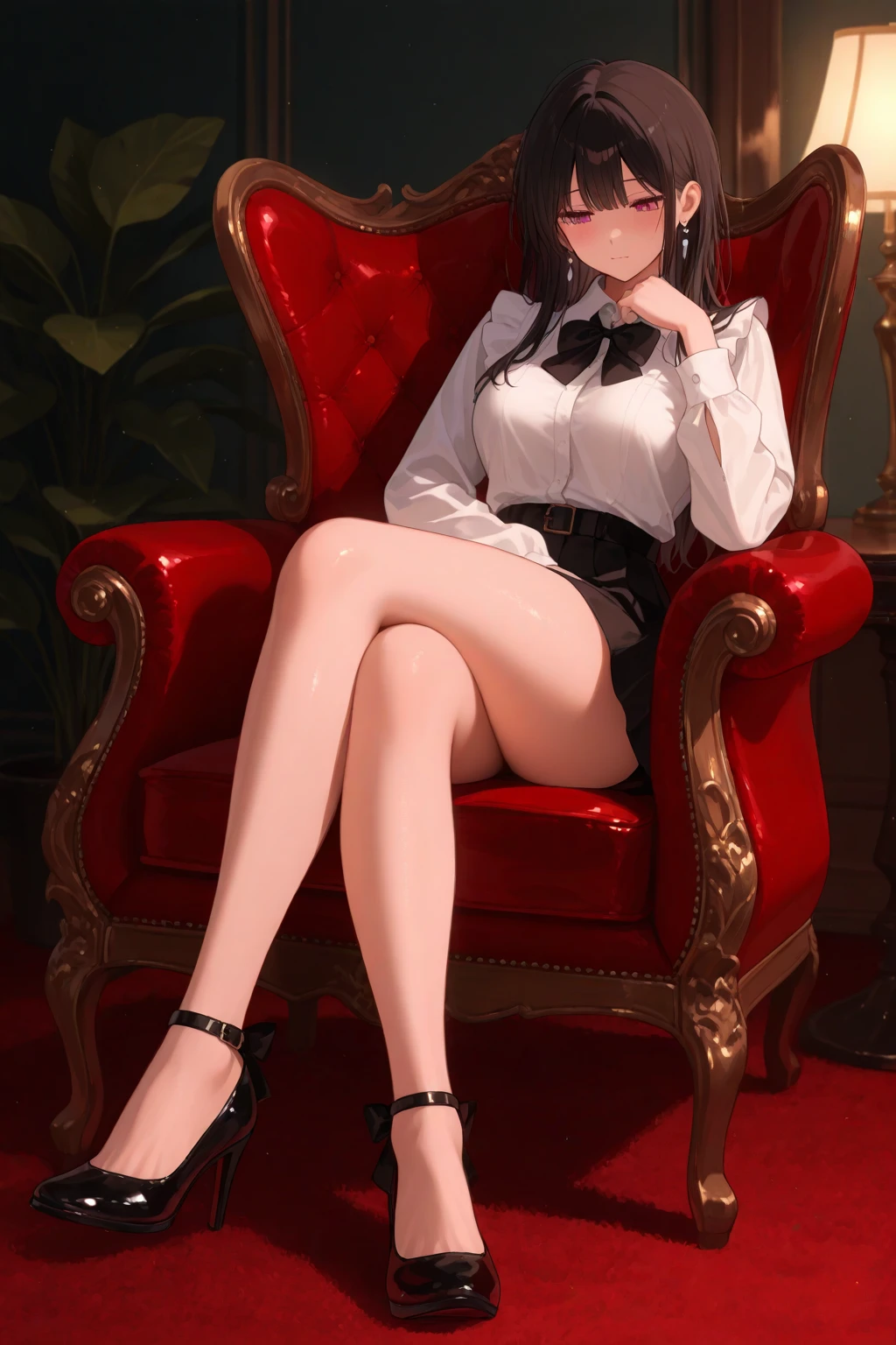 masterpiece, highest quality, High resolution, 1girl High heels hanging down, sitting, Chair
