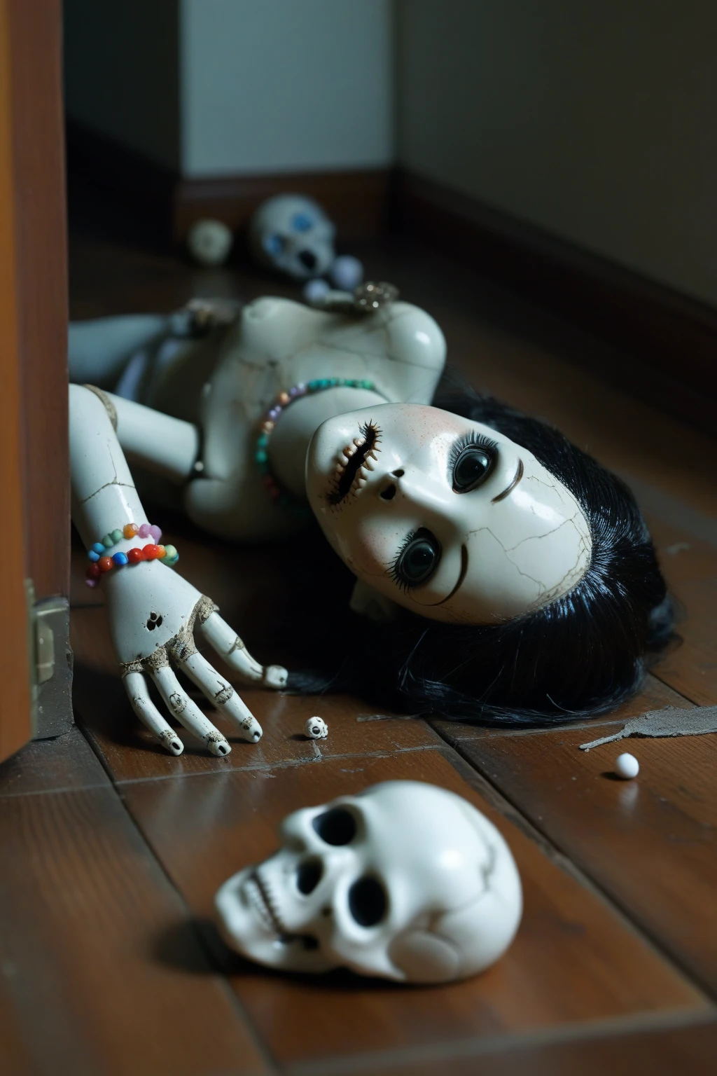 Create an image of the empty barbie doll box in a macabre version