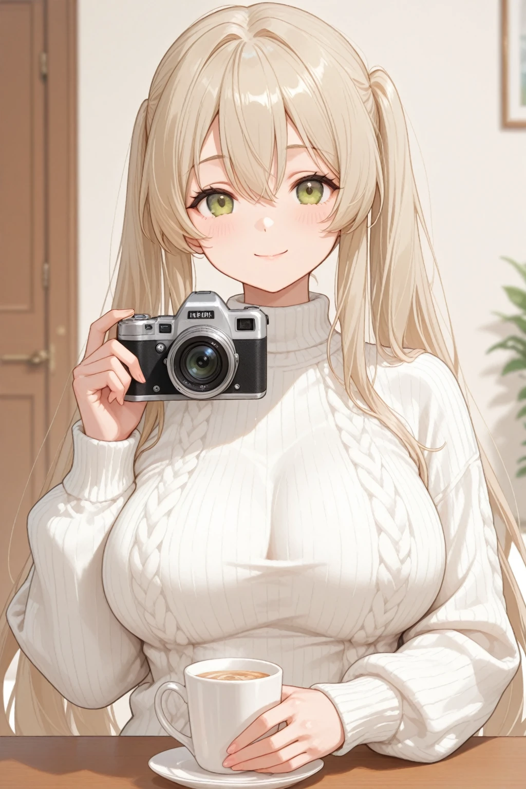 absurd, 8K, high resolution, Ultra-detailliert, beautiful, Meisterwerk, best quality, very pretty woman, Jung, graue Haare, (Photograph:1.6), (very huge breasts:1.4), twin braids, detailliertes Frauengesicht, Sehr attraktiv, macht Bilder