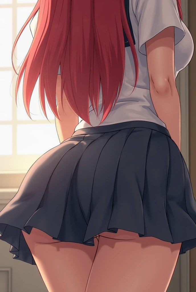 masterpiece, randomly back angle,expose  underwear, arima kana, big thighs, big butt,
red hair, nervous , 8k wallpaper, best quality, 1girl, ArimaKana,  dynamic pose,],,([Endless] Japanese cartoons (Japanese girl 17 years old) [Dense details]),(Delicate and beautiful skin expression [transparency]),[Perfect eye details (Every detail of the iris is beautifully painted)[Gemstone eyes]],[Long and beautiful eyelashes],[Carefully drawn hair [Learn more about beautiful, shiny hair]],(Perfect hand details [Beautiful fingers without flaws [Beautiful nails]]),(Perfect anatomical structure (Perfect proportion)) [[Full body portrait]],[Ideal color coordination(Accurately simulate the interaction of light and matter)],(high quality,[Precision details] high resolution,(detailed,high detail)),.Suspender stockings,Very sexy, Upskirt, Random lower back angle,long legs， very mini skirt ,big ass, Expose panties，The expression is nervous，stick out tongue，Lift skirt，Suspender stockings，Butt touched by someone else，Aheyan
