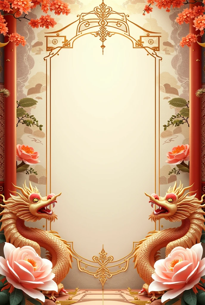 Chinese New Year background with golden dragon and clouds, 1128x191 resolution, 6k, 6,000, Golden Chinese text, Poster background, 9k, Nine thousand, Chinese traditional texture, Simple red background, 1 2 thousand, 12K, 8K, Eight thousand, Mobile phone background, Chinese, 20 thousand, Background Image