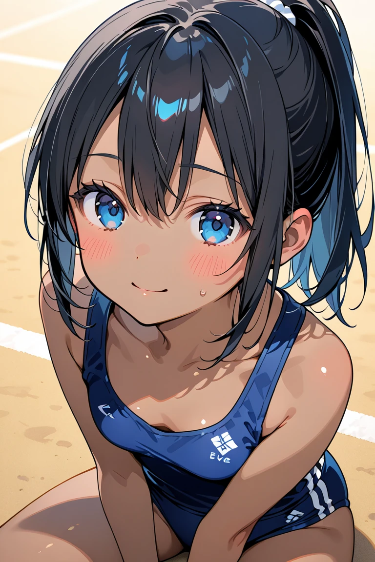  (masterpiece:1.3), (ultra detailed:1.2), beautiful detailed eyes, ultra-detailed,  
ceiling, sit astride, girl on top,
very long twin tails, brown hair, 
school swimsuit, Highly detailed glossy skin, Dark blue one-piece swimsuit, (Swimsuit with wet and shiny details: 1.2),
Wet and shiny thighs, evil grin, Crab crotch, Extensive_feet,