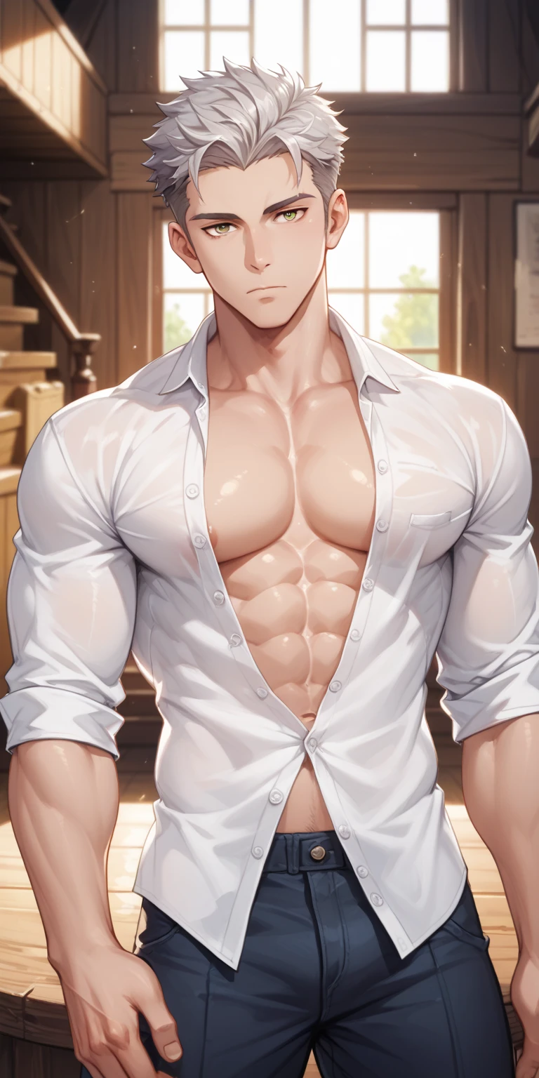 (best quality, masterpiece, ultra-realistic),(male CEO, charming smile),(unbuttoned suit, bulging brief, flexing muscles),(sexy muscular physique), bedroom setting, candles, rope, bdsm thingsnecklace, bracelet, whip, tied up