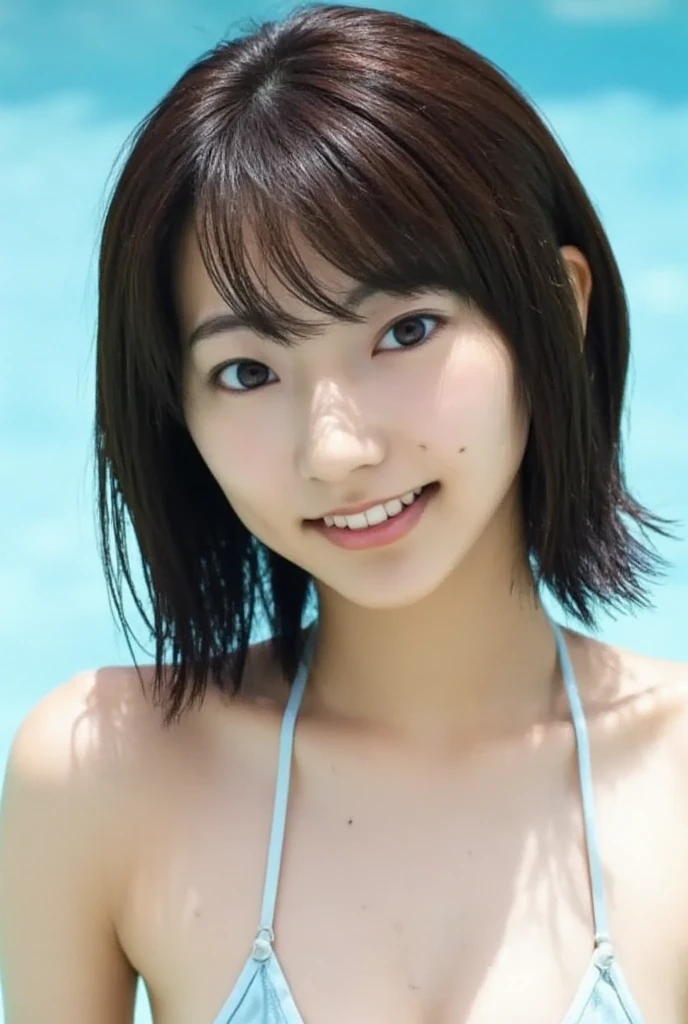 High resolution,
One beautiful young woman,
(soft saturation: 1.3), (fair skin: 1.2),
(ultra-detailed background, detailed background), bokeh,
Portrait of smiling girl breaking. When viewed from the front, the composition is symmetrical.
Look straight at you with serious eyes and break
yellow swimsuit, yellow bikini, middle breast,
outdoor, sea surface, sky, sunshine, summer beach, sand,
strong light, front light,
(Teenager: 1.3), (Cowboy Shot: 1.2), Break
angle from the front,
Look at the viewer,
Dynamic Pose,
Sitting on the beach
Wakame, wakame, wakame, wakame, wakame, wakame, wakame,From the waist to the upper body、smile、smile、、((No makeup))、(Realistic、Photorealistic、Ultra-detailed、Best detailed skin、Highest quality、masterpiece、超A high resolution)、Cute Japanese Woman、16 years old、High school girl、Young girl、1 girl、Has bangs、double eyelid、Drooling eyes、Big black eyes、attractive、purity、かわいいsmile、自然なsmile、Watch it here、Realistic肌タイプ、Fluffy hair、Red cheeks、The wind is blowing、illumination、The light is coming from behind、Medium Bob Cut、smile、smile、Eye Focus、SONY Camera