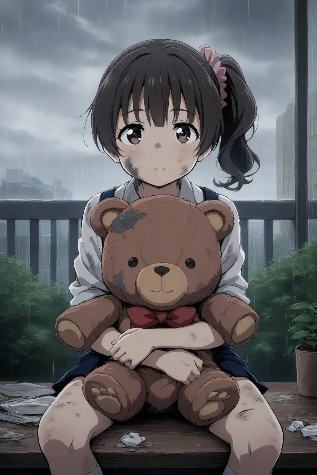 Holding a teddy bear