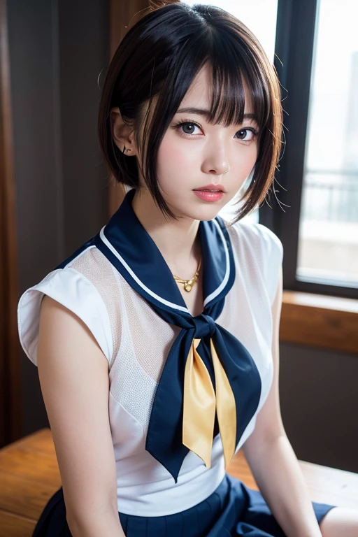 ((((((16 years old))))))、Aya Ueto : 1.4、(((A charming face)))、Young face、(((beautiful girl)))、(((A beautiful woman)))、Beautiful woman、Cute woman、((Innocent face))、((Ultra-detailed face))、((Detailed lips))、((Detailed eyes))、((double eyelid))、(((Beautiful Face)))、(((Beautiful, well-shaped eyes)))、(((Beautiful, well-shaped lips)))、Very Short Hair、ponytail、Pixie cut、BREAK、((((((Wearing school uniform))))))、blazer、(((Dress shirt)))、Pleated skirt、(((ribbon)))、BREAK、8 heads、(((slender)))、(((Slim body)))、(((Thin body)))、(((Slim woman)))、((Flat Chest:1.4))、BREAK、Photographic quality、Natural light、(フォトRealistic:1.4)、(Highest quality:1.2)、(Ultra-high resolution:1.2)、8K、RAW Photos、Realistic、High Detail、Film Grain、Detail Skin、Symmetrical、Delicate skin、Real human skin、pores、Super detailed、Detailed、(masterpiece : 1.2)、Thin face、Sharp Face、Small Face、Small face、Narrow shoulders、Small shoulders、Small shoulders幅、Slim shoulders、Narrow shoulders幅、Beautiful Japanese Woman、Beautiful Korean Woman、Slim womanモデル、Young Gravure Idol、Realistic young gravure idol、Young Sensual Gravure Idol、Young Pretty Gravure Idol、Japanese Model、Young Gravure Idol、((From the knee up))、(arms behind back:1.0)