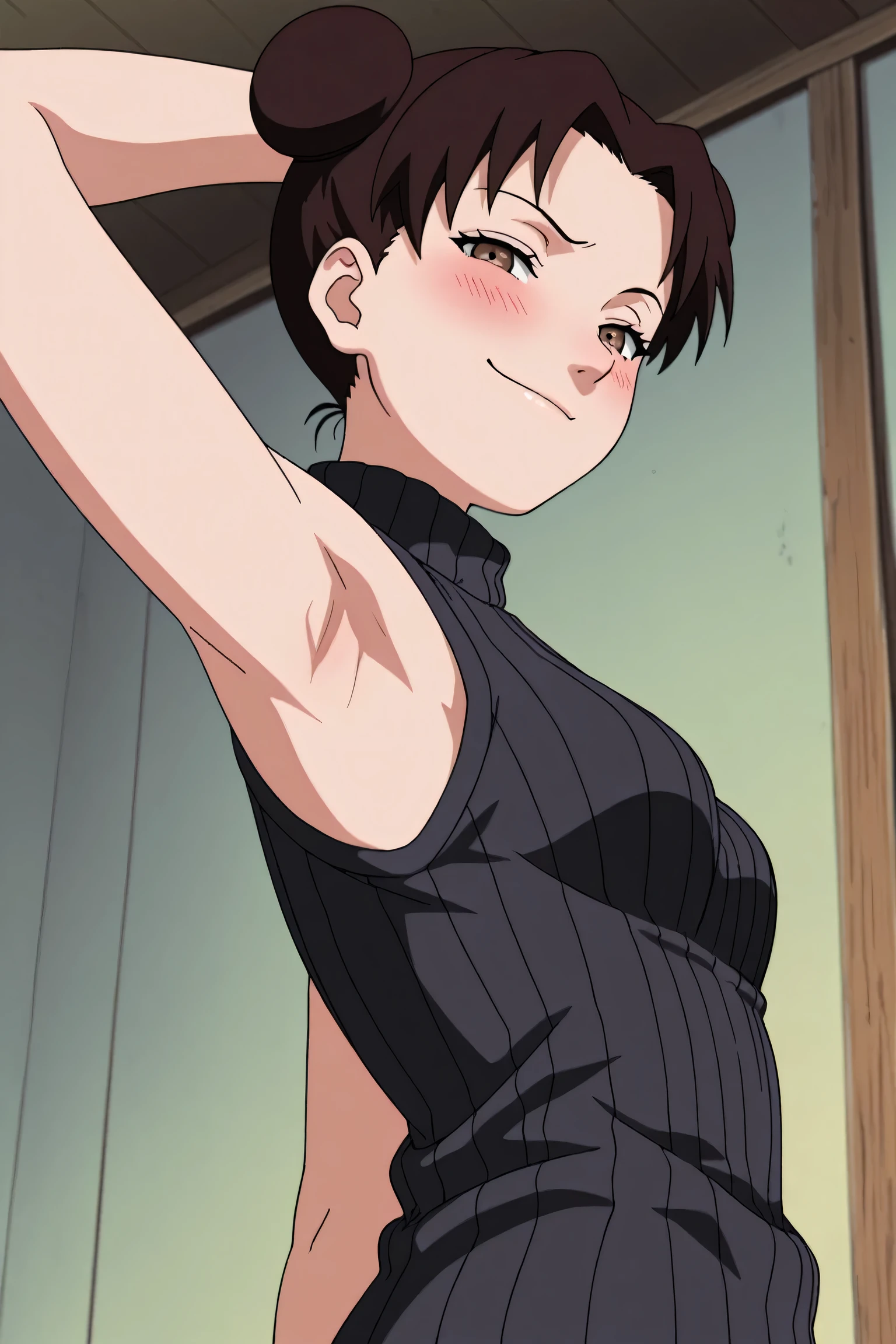 Highres, Masterpiece, Best quality at best,Best Quality,hight quality, hight detailed, Anime screencap style, 1boy, Young boy, Shota, Tank top, Elf ear, earring, Straight hair, Seen from the side, look at viewer, (very young boy), (very small and short body), Age 12, Such a cute smooth armpit, Cute armpit, sexy armpit, The armpits of a 12 year old boy, Adorable little armpits, seductive armpits, showing armpit, City, Blurry beckground, hansome boy, Uhd, 4k wallpaper