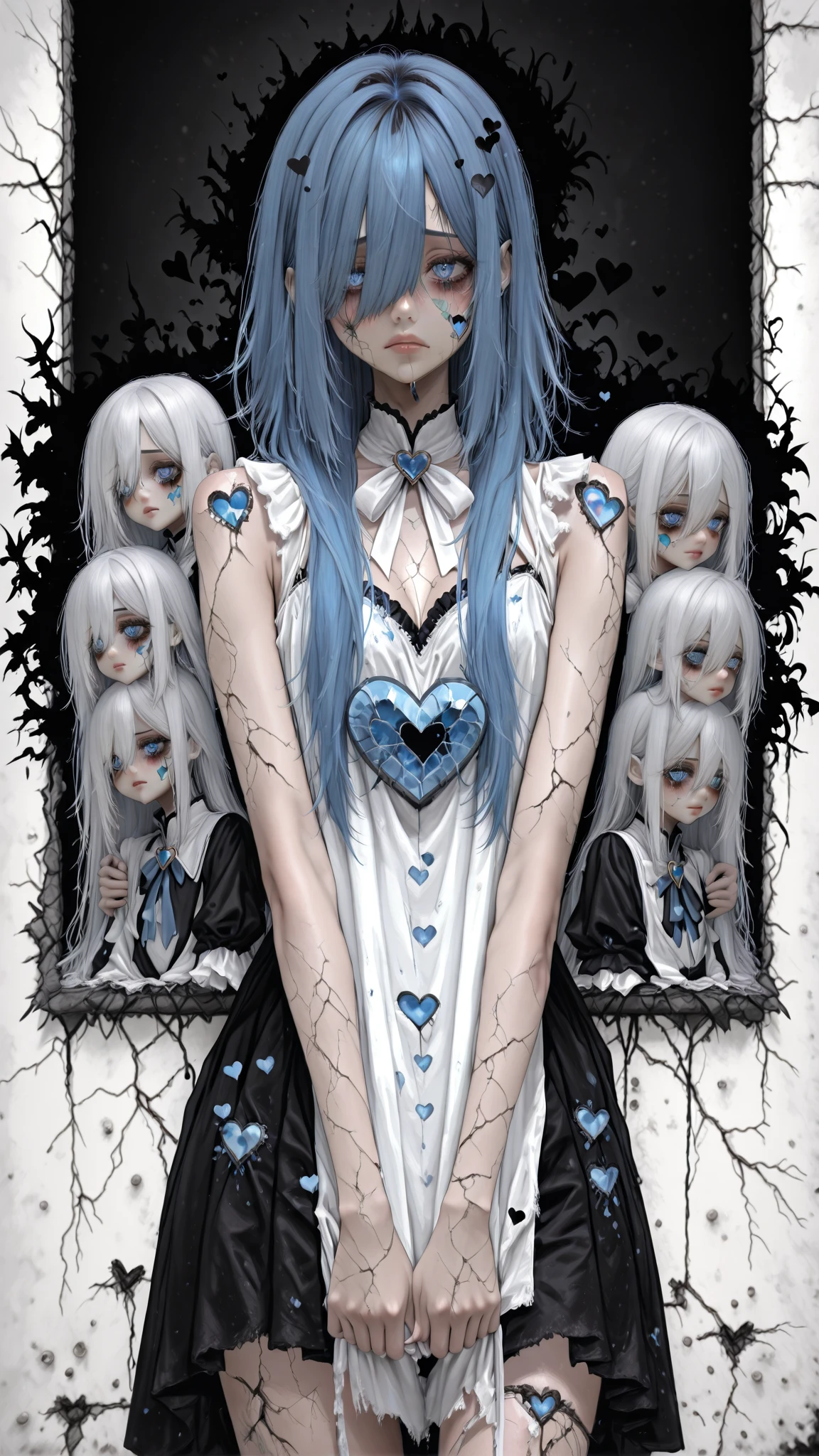 masterpiece, best quality, extremely detailed, (illustration, official art:1.1), 1 girl ,(((( light blue long hair)))), ,(((( light blue long hair)))),light blue hair, , long hair ((blush)) , cute face, big eyes, masterpiece, best quality,(((((a very delicate and beautiful girl))))),Amazing,beautiful detailed eyes,blunt bangs((((little delicate girl)))),tareme(true beautiful:1.2), sense of depth,dynamic angle,,,, affectionate smile, (true beautiful:1.2),,(tiny 1girl model:1.2),)(flat chest) ,The beautiful girl in lace top and leggings is sitting astride a pile of skeletons in the center of the picture. . There are multiple comic storyboards in the background,cbt,(masterpiece, best quality:1.2),1 beautiful girl,sexy,comic storyboard:2, leggings, sit astride, axially symmetrical:2, ,sounding,cbt,hold,,colorful,trembling,juice,spray, Long hair,Lace top,torogao