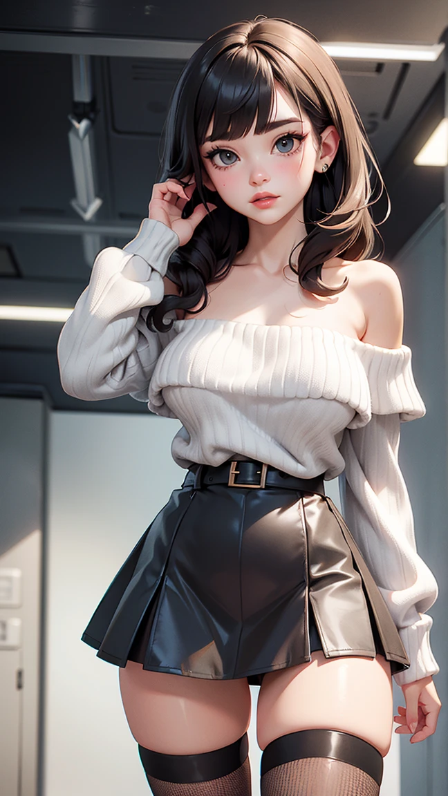 最high quality, 8K, masterpiece: 1.3, Ultra HD, high quality, 最high quality, High resolution, realism)) 、25-year-old Caucasian female、Brunette、blue eyes、Long Hair、smile、thin、thinだがアスリートのような細マッチョ、I'I don't want my head to disappear from the screen..、Wear accessories on your wrist、Wearing red nail polish、Having a pedicure、Wear sheer clothing, Off-the-shoulder bodycon top、Wearing Sandals、carrying a clutch bag、Skyscraper Background、Waiting for a traffic light at an intersection、Crystal Earrings((Crystal Earrings))、Inner Color((Inner hair color))、Long Hair ((Long Hair))、Dark Blonde、Bang bang as we part((Parted bangs))、Cat ear headphones((Cat ear headphones))、Background Blur((Depth of written boundary))