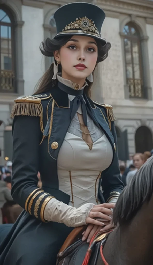 Zerg Queen Beautiful Girl: Ranlinger, 18 years old with slim body, (commander of French army in 18th century, Napoleon:1.6), white silver Messy Hair, beautiful Perfect Face, Soft Skin, Perfect Face, Yasutomo Oka's painting style, Big firm Breasts, hard nipples, Sexy, Sharp Eyes, Break, dynamic sexy poses, sweat, wearing dark red long winter coat, long military suit, military medals, cleavage is exposed, black long skirt, black boots, Add light purple and purple, Add Light Red, Intricate details, Splash screen, 8K resolution, masterpiece, (Paris in 18th century:1.8), (French Revolution, rainlyday, coup in paris, turmoil:1.6), ( Ruthless, dignified, mad:1.3), Sharp Eyes, Break
