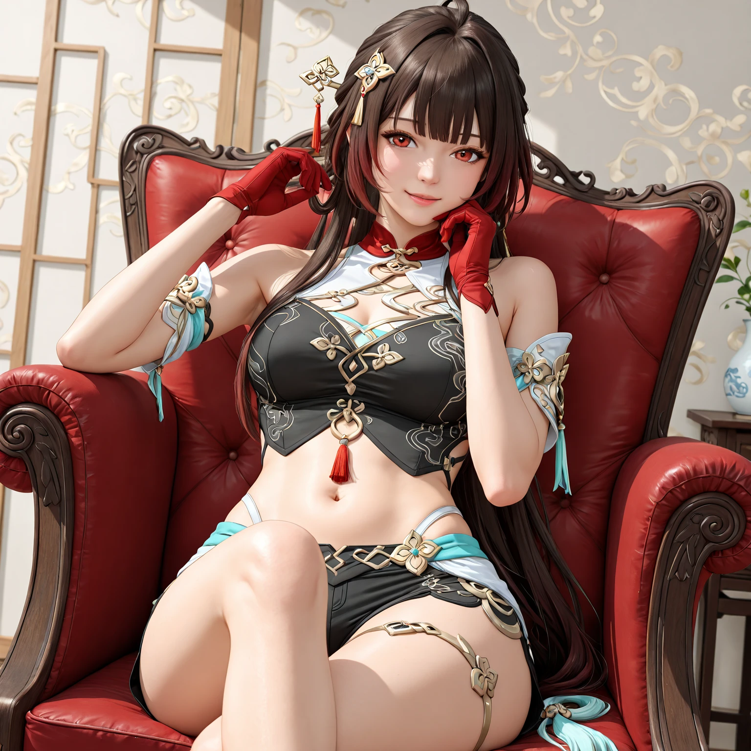 High resolution, best quality, head: 1.1, classical Chinese beauty, fair skin, sharp focus, (cinema lights),, morning, soft light, exposed intimate parts, thigh gaps, lace tulle lingerie, T-line panties, slim, small breasts, cleavage, full body, --auto --s2