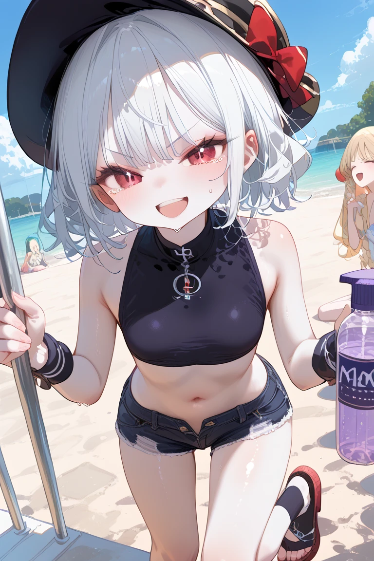 (masterpiece、top-quality、Top image quality:1.2)、((kawaii))、(((tiny black micro bikini)))、(((Colossal tits)))、((1 girl in))、独奏、tre anatomically correct、clean、Beautiful breasts、((teats))、(((Sheer nipples)))、beach side、nearly naked、((25-years old))