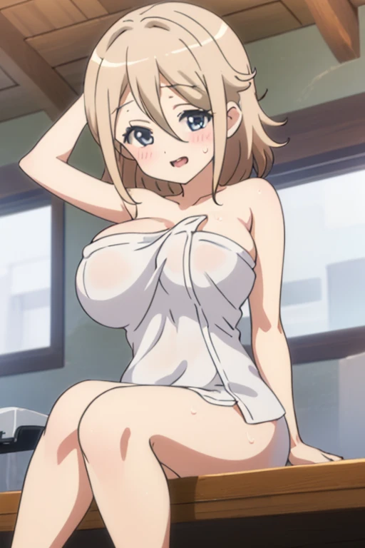 1girl, nsfw, houjousatoko, short hair, blonde hair, purple eyes ,hairband, , , empty eyes , large breasts, nipple, Running, ,, Heavy snowfall area frozen wet crying mountain Alone, crying, Naked, solo, 1girl, amusement park ,