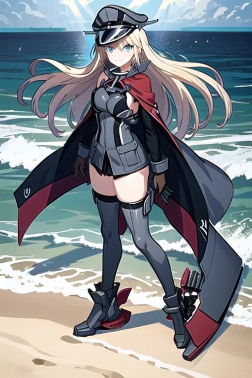 masterpiece, (best quality), vibrant colors ,natural lighting ,RTX, perfect proportions, beautiful, detailed face, (perfect eyes:1.1) ,(photorealistic:1.1), 8k uhd, ocean, close-up, POV, kana, 1girl, solo, long hair, small breasts, looking at viewer, thighhighs, navel, cleavage, white hair, eyepatch, single thighhigh, red armguard, black gloves, black footwear, Leaning with both hands on the thighs, <lora:Kana:1>