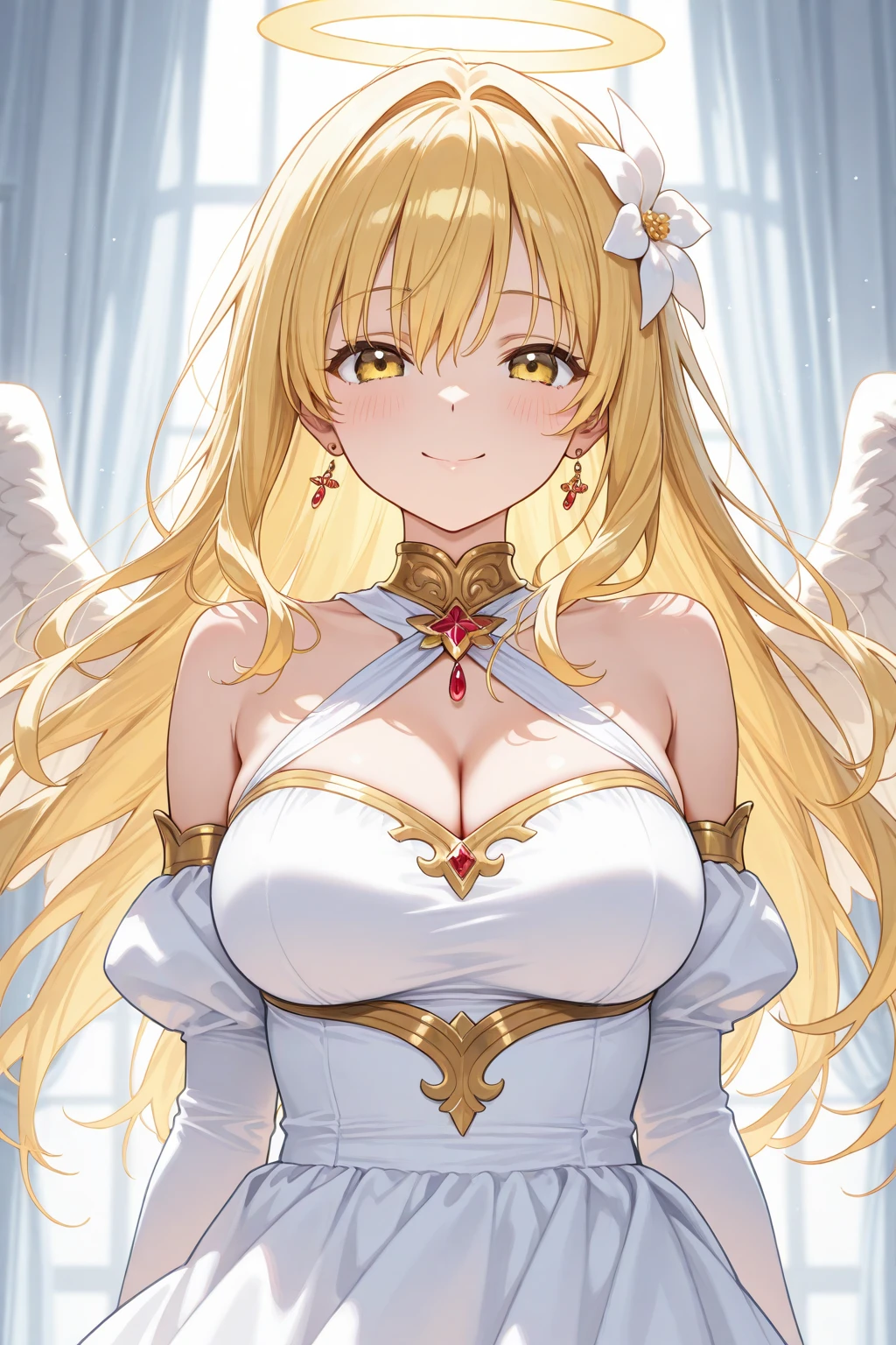 work of art, ultra creative, epic details, ultra detaild, best resolution, Woman, blonde, (BEAUTIFUL ELF), {wreath on head} ((rosto angelical)), sculptural body, pink outfit, ((perfect hands))), pink scenery, no mistakes, (((rosto ultra detaild ))), ((( olhos ultra detailds ))) glad, (expression of joy), (big smile on your face), Simple smile, moon in the background, Sakura petals around