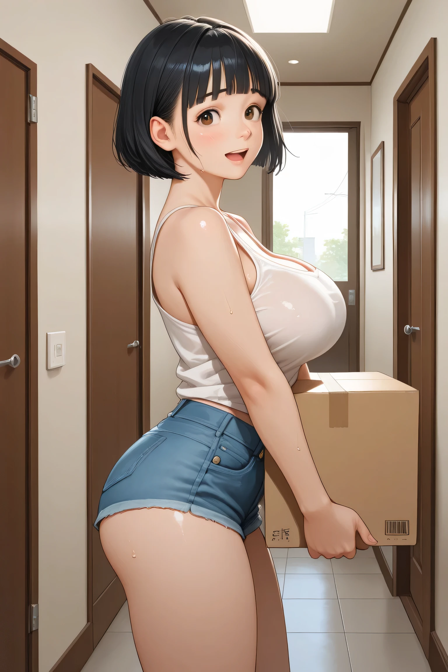 (masterpiece:1.2),(Highest quality),(Super detailed),(High resolution),(Highest quality),(RAW Photos:1.3),(Realistic:1.3),8k,wallpaper,(1 female:1.5),(Japanese:1.5),(beautiful:1.5),(Black Hair),(Short Bob Hair),(beautiful肌),(Completely naked:1.5),(barefoot:1.5)、(Fine skin),(Glowing Skin),(Detailed hand),(Beautiful female hand),(Embarrassed face:1.5),break(The background is inside a container warehouse:1.5),((Blurred Background:1.5)),(front:1.5)),((Place your arms behind your back:1.5)),(hand,detailed,perfection,perfectionion,hand),