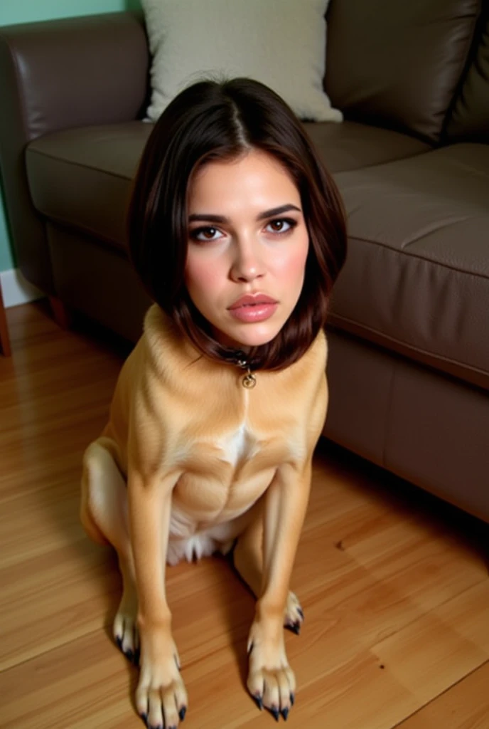 A young woman having sex with her male slave.