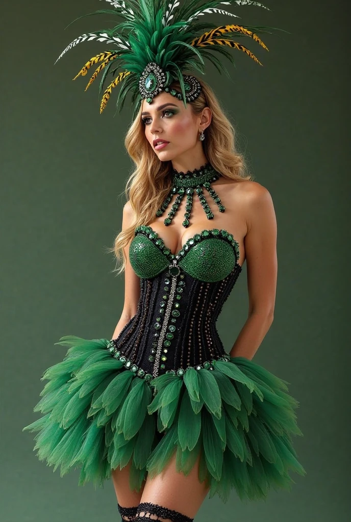 (medium full shot) of (dramatic French cancan dancer) young woman, korean, pale skin, light brown eyes, normal build, long dark hime cut hair, wearing a green corset, ruffled skirt, fishnet stockings, embellished heels,  black eyeliner, statement ring, lace gloves, set in  a classic performance at the Moulin Rouge, with dancers in vibrant costumes, a large stage, and cheering spectatorsduring night, woman smiling, ,Masterpiece,best quality, photo, realistic, very aesthetic, detailed face,