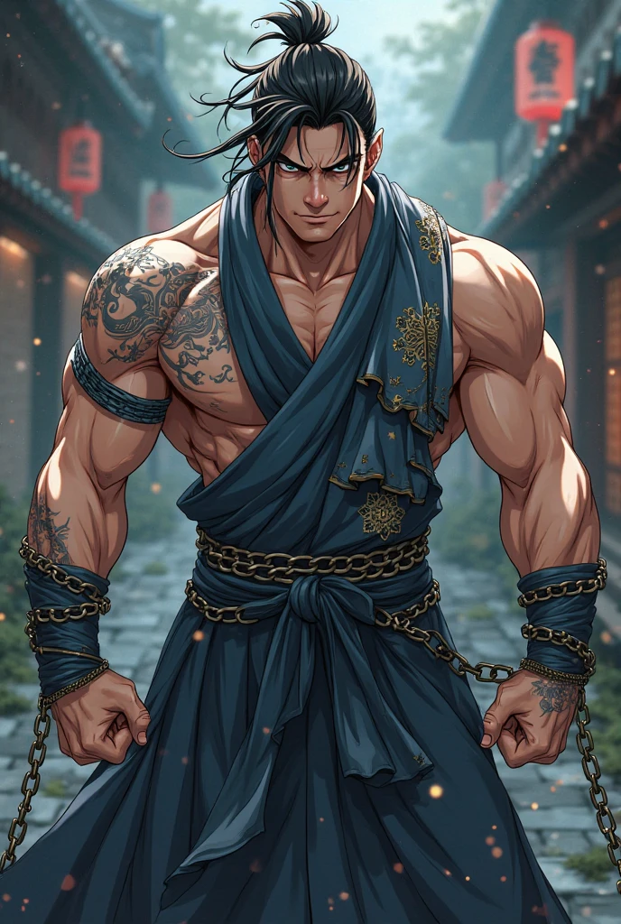 anime character with tattoos and a goat head leaning against a wall, ross tran style, ross tran 8 k, handsome guy in demon slayer art, ross tran!!!, kentaro miura art, clean detailed anime art, muscular character, baki style, detailed anime character art, detailed digital anime art, badass anime 8 k, detailed anime artwork, fine details. anime, beast