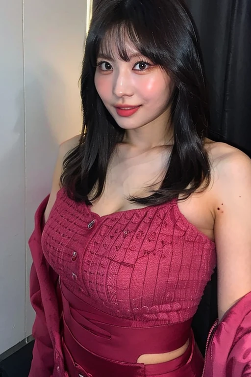 (masterpiece:1.2, Highest quality), Additional Defense, (One person, alone), Mature Woman, mother, Mature Woman, 40-year-old woman, ((Slut))), (Asymmetrical Hair), ((Brown long hair)),  ((Green Eyes)), ((Red lips)), Sexy smile, Lips parted, Waist, Hourglass Shape, expensive, Thighs,  ((Large Breasts, Cleavage, Greasy breasts, Erect nipples)), Santa Cosplay, Earrings, necklace, Nightclub, Realistic lighting, Tilt your head, 