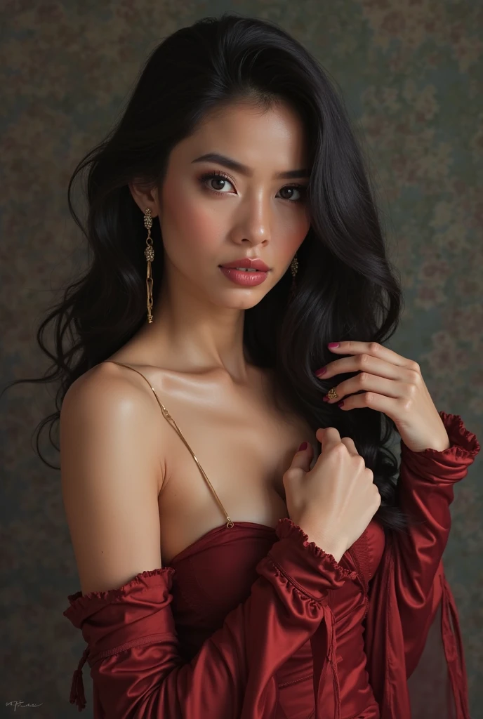 Masterpiece, ([Citra Cecilia], [Kazakhs:0.5], [Spanish:0.5]), (((full body shot))), ((1 girl solo)), (one beautiful girl), 20 years old, breathtaking beauty, natural beauty, detailed facial features, detailed eyes, (long dark-black hair:1.5), no make-up, (small breasts:0.5), cleavage, tall figure, athletic body, wearing a sexy (red short dress), pearl skin, (skin pores:1.2), extremely detailed face and skin texture, (skin texture:1.1), beautiful long legs, extremely detailed and realistic red clothes, sharp focus, 8k uhd, best quality, ultra high res, Professional Photography, RAW photo, (depth of field), rich colors, natural composition, lifelike texture, high-contrast,