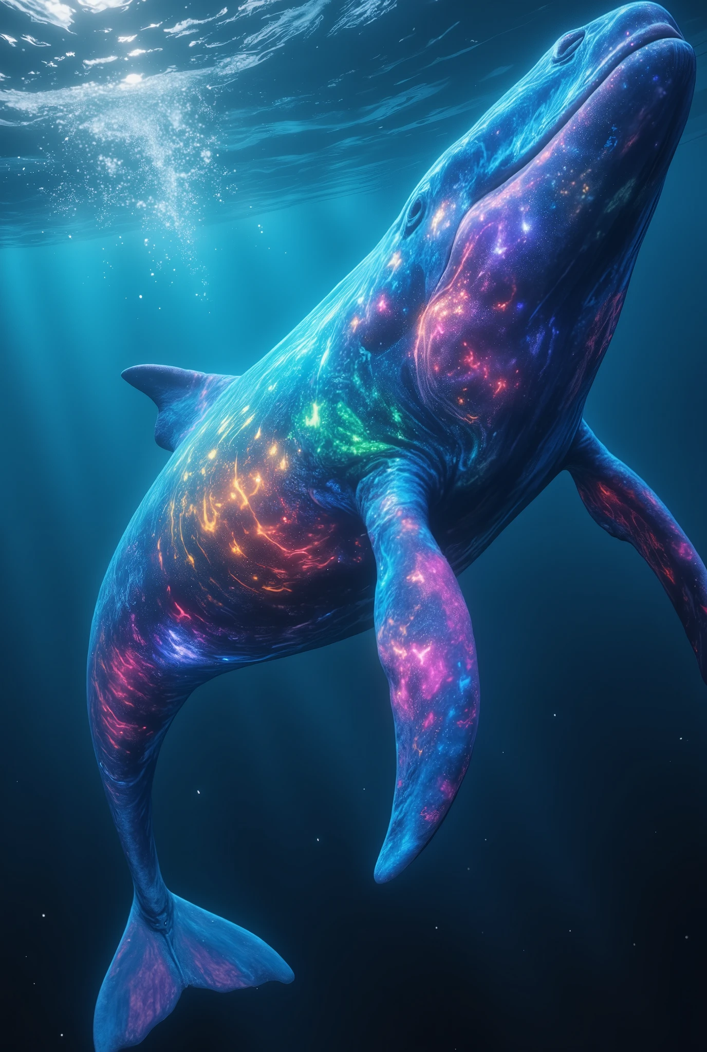 フォトreal, RAW PHOTO, Colourful Deep Sea、1An aesthetic whale is swimming gracefully, optimal adjustment for video generation, Optimal Resolution, Silky Fine, Extremely beautiful photo quality, Realistic, High Quality, 4K, 8K, high resolution, Masterpiece, Super Detailed, real, フォトreal, HDR, UHD, Studio Lighting, superb depiction, sharp focus, throwing limbs down and falling down {x} physical base rendering, Ultra Fine, is shy while, bright colors, Bokeh