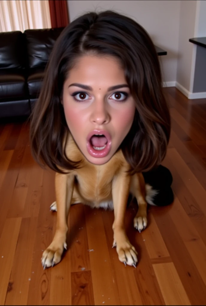 Dog head on a sexy woman perfect body in your house and being your sex slave and is naked and having sex with you and riding on your dick