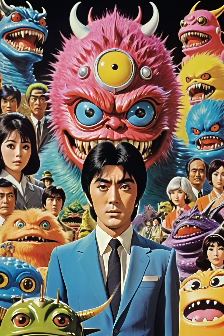 black hair male, An illustration、art、70s indonesia horror movie posters, Supervised by Junji Ito、High detail, Realistic Shadows、Analog Style, chromatic aberration, Surrealism、Complementary Gradient, nightmare