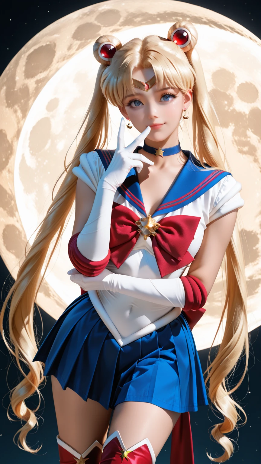(masterpiece, best quality:1.2), Sailor Moon,1 girl, alone,blonde hair,long hair,jewelry,whole body,double tail,White gloves