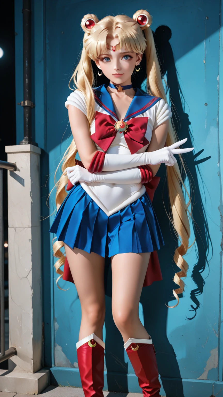 Sailor girl in sailor uniform with long blonde hair
