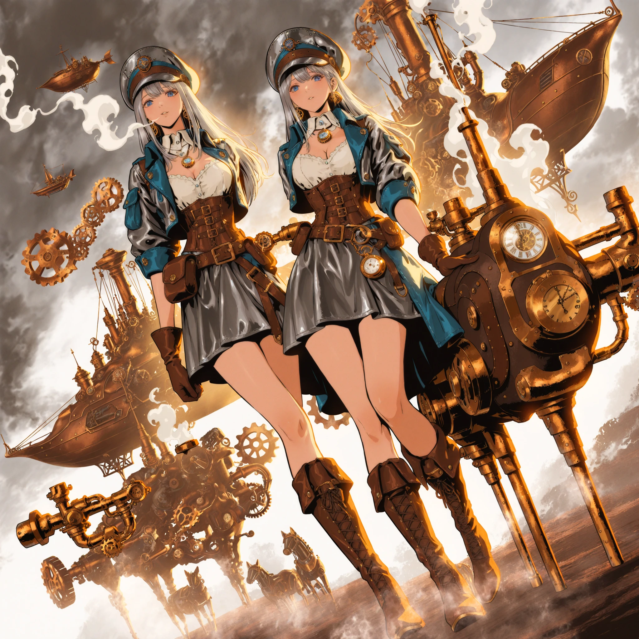 very high image quality, high quality, masterpiece, exquisite, 16k, anime, manga, illustration, fantasy, many cool beauty women, group shot, pleated miniskirt, knee high socks, colorful --auto --s2