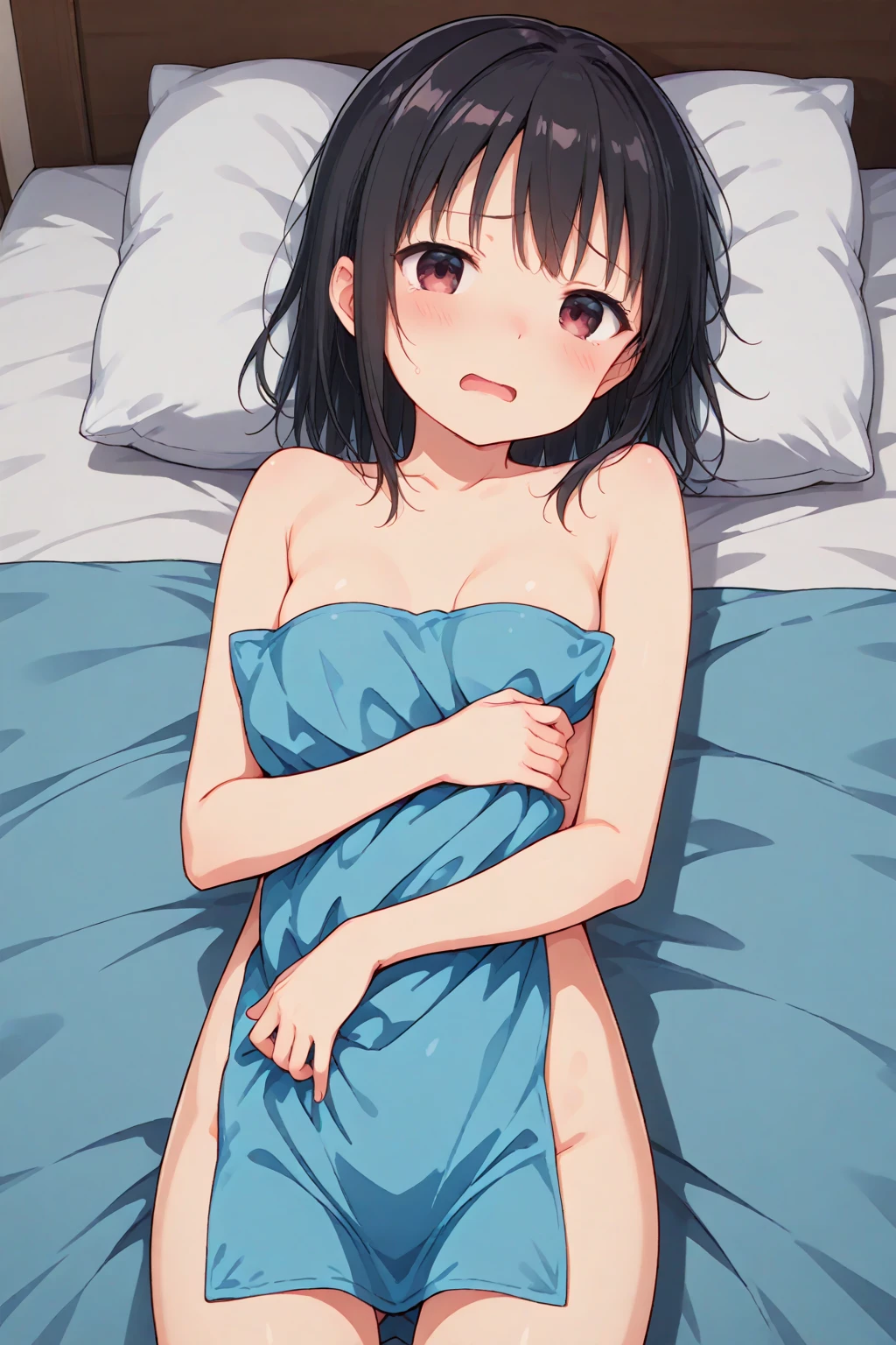 One Woman,Iris, high resolution
(Boyish body) (Full nudity) (sad:1.2) (5 years old) ((Concrete basement)) Black Background (Wet and disheveled black hair) ((Shooting from above while lying in bed)) (Sweat)