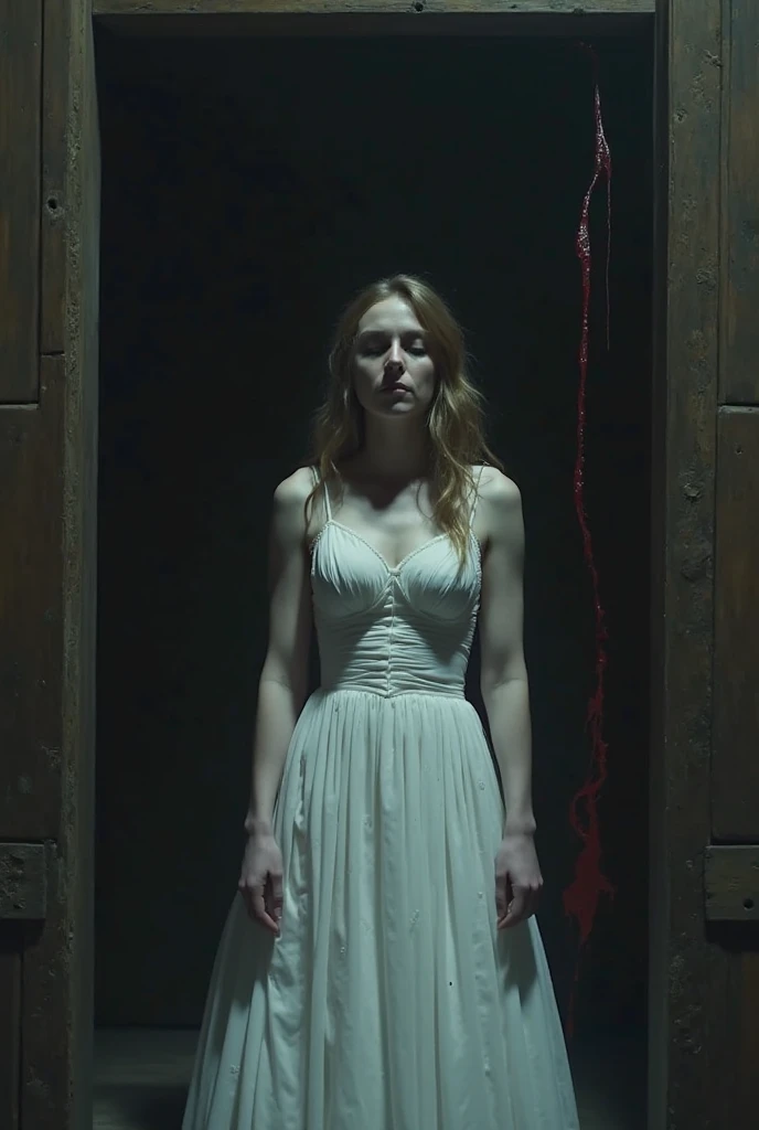 horror art, dread, Best quality, masterpiece, ultra high res, (photorealistic:1.4), Action shot of terrifying ghost chasing after the viewer, dynamic running, in a decrepit underground tunnel in Hell, creepy, white dress, unnerving, unsettling, terrifying, 80mm, horror lighting, dynamic action