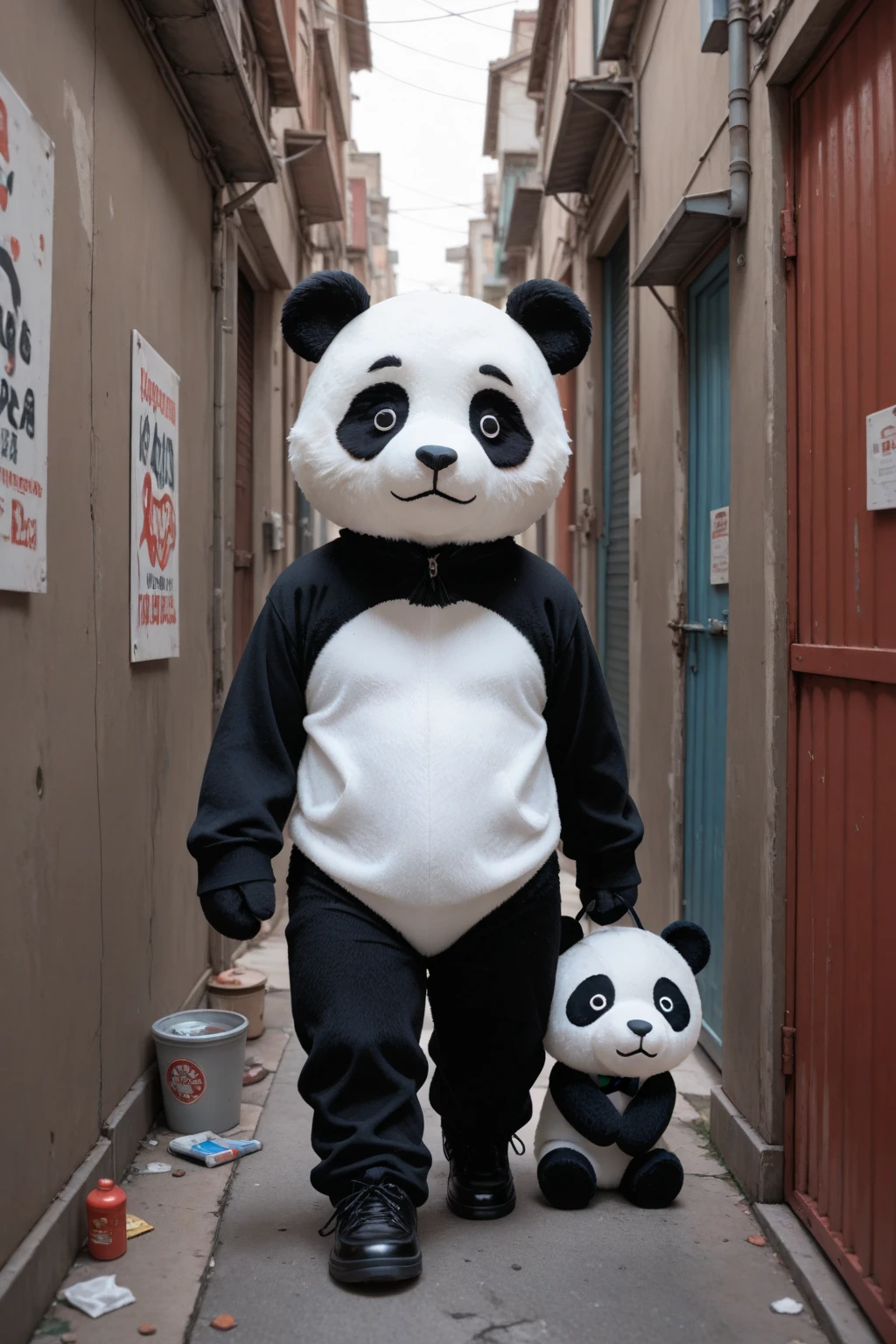 Create an image of a panda with a chibi version robotic suit.