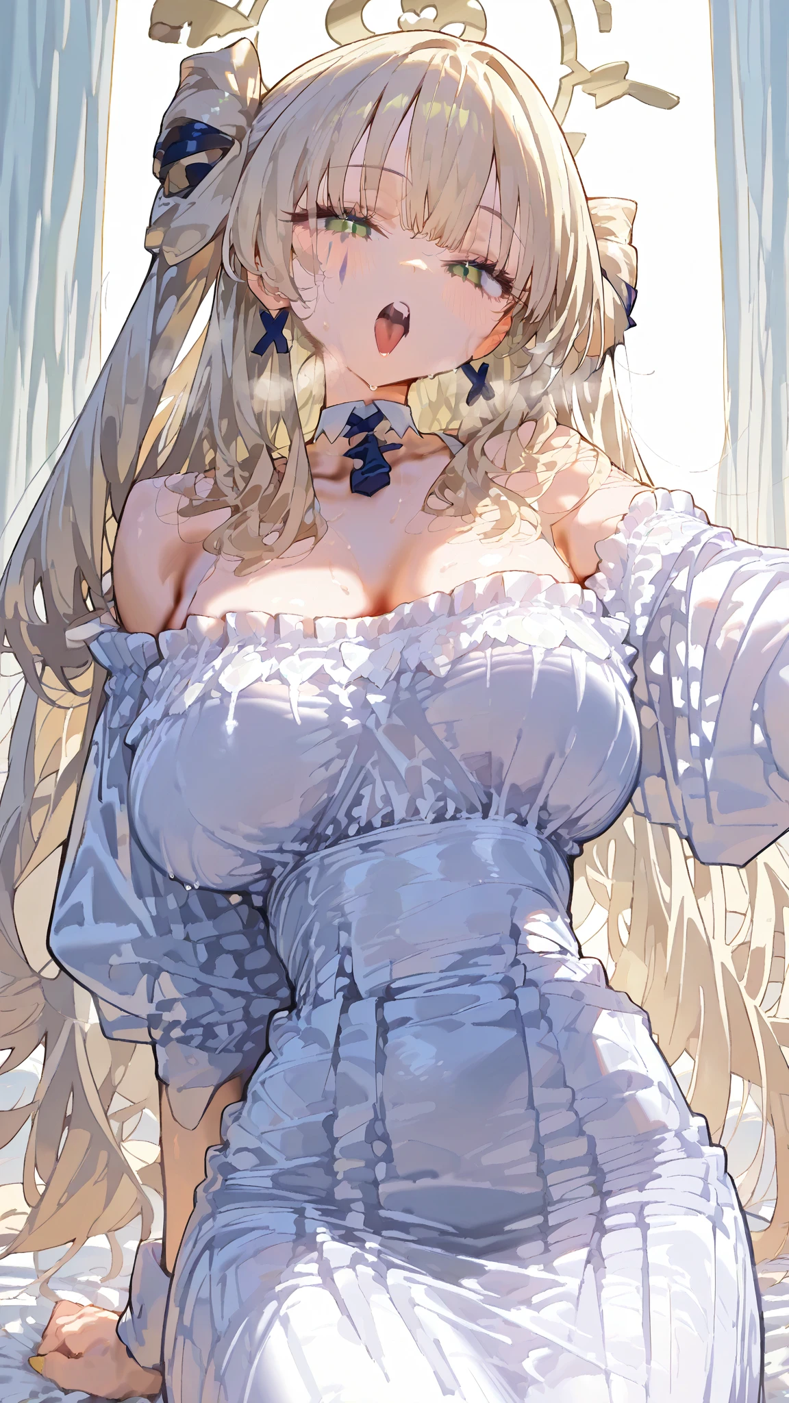 ((dress_default, terrific_default, ornament_waist)):1.5,((solo, 1girl)) ((masterpiece,Highest quality,Highly detailed images,Beautiful images、Realistic、Dutch Angle)),(Top-down angle image)、 (Bright lighting overall、Backlight、A fantastic atmosphere、Thick Fog、Dust flutters),(Sexy pose、Beautiful cleavage、huge breasts, Place your hands behind your back:1.5、Leaning forward、Charming smile), ((Beautiful starry sky、shooting star、Ocean))、Black sleeves、Emphasize the chest、Looking up、Hands behind the body、Leaning forwardに