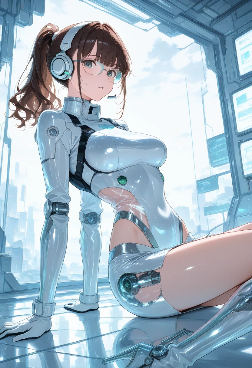 (realistic:1.4), (Raw photo)table top, highest quality, very detailed, (realistic:1.4), (8K, 4k, highest quality, High resolution, 超High resolution:1.1), 8K portrait,1 girl, Japanese アンdroid gid,Plump , announcer,Control panel,アンdroid,droid,mechanical hand, ,robot arms and legs, black hair,Machine body,dull bangs,white robot parts,perfect robot woman,charging spot,long tube,A thick cable was connected to his neck...,ceramic body ,Machine body, mechanical ear covers,アンdroid,robot humanoid,a little chubby,panties,full eyes,perfect machine body,white robot body,laboratory of the future,アンdroid factory,mechanical ear covers,white and light blue uniform,aqua accent costume,