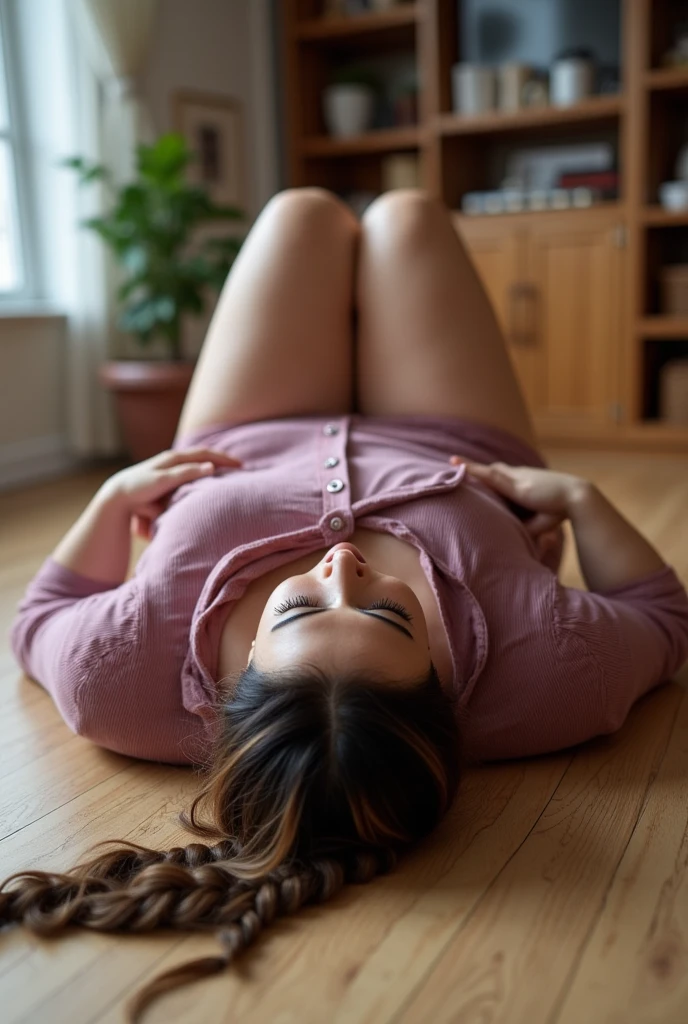 Lisa, from above , , ,,  ,  lying on her back, small breasts , grey jeans 