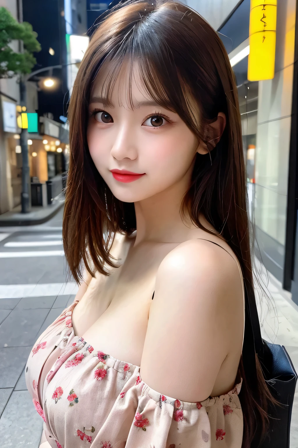 randome pose, mix4, (8K, Raw photography, top-quality, masterpiece: 1.45), (realisitic, Photorealsitic: 1.37), one girls, cute little, A smile、Cityscape, natta, profetional lighting, cafes,street,photon maping, Radio City, physically-based renderingt, Gradient black hair, white hair, Semi-long loose hair, a handsome, girl with, large full breasts,Dress-off shoulder, top quality photo, hight resolution, 1080p, (clearface), (Detailed face description), (Detailed hand description), (masterpiece), realisticlying, extreme light and shadows, dishevled hair, masterpiece, lush detail, (Fine facial features), (Highest Quality Photos), (masterpiece), (finely eye), dual、Look in front of you, Fine clavicle,Emphasis on the armpits、Show lower milk